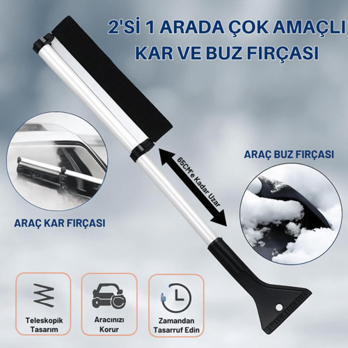 65CM Teleskopic 2in1 Araç Kar Fırçası Oto Ön Cam Buz Kazıyıcı Araç Kar Fırçası Ve Buz Kazıyıcı