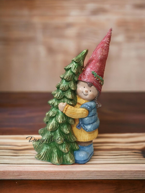 Dekoratif Çam Ağaçlı Noel Kız Heykel