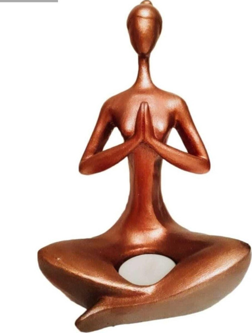 Dekoratif Yapraklı Yogocu Kadın Heykel Biblo Bronz 31cm X 15cm X7.5cm