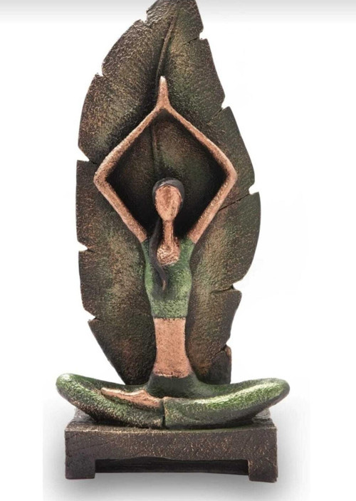 Dekoratif Yapraklı Yogocu Kadın Heykel Biblo Kahve & Yeşil 31cm X 15cm X7.5cm