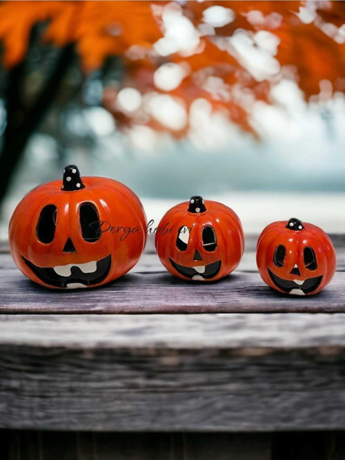 Dekoratif Yılbaşı Seramik 3lü Hallowen Kabaklar