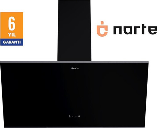 -H20090BX 90 CM Siyah Cam Inox Çıtalı Eğimli Davlumbaz - 6 YIL GARANTİLİ