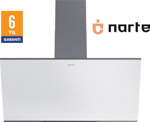 -H20090W 90 CM Beyaz Cam Inox Çıtalı Eğimli Davlumbaz - 6 YIL GARANTİLİ