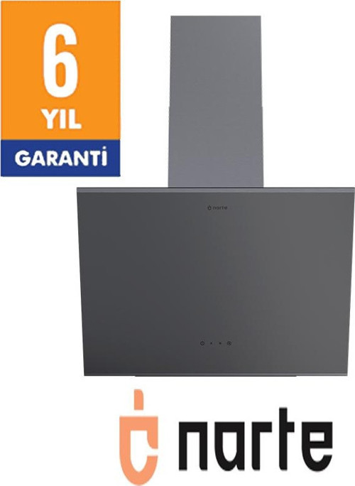 -H20060S 60 CM Gri Cam Inox Çıtalı Eğimli Davlumbaz - 6 YIL GARANTİLİ