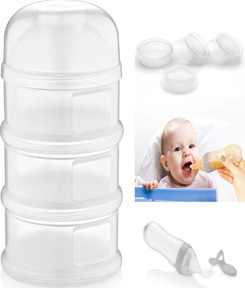 Katlı Toz Mama Kabı Beyaz + Sıkmalı Kaşık Gri 90 Ml - Özel Koruyucu Kapaklı