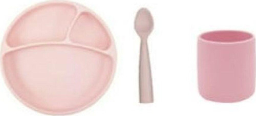 Silikon Yemek Seti Pembe - Tabak + Kaşık + Bardak