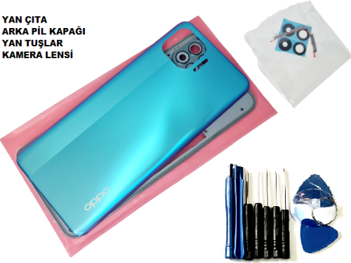 Oppo Reno 4 Lite kasa Arka Pil Kapağı (FULLTAMİR SETİ) MAVİ