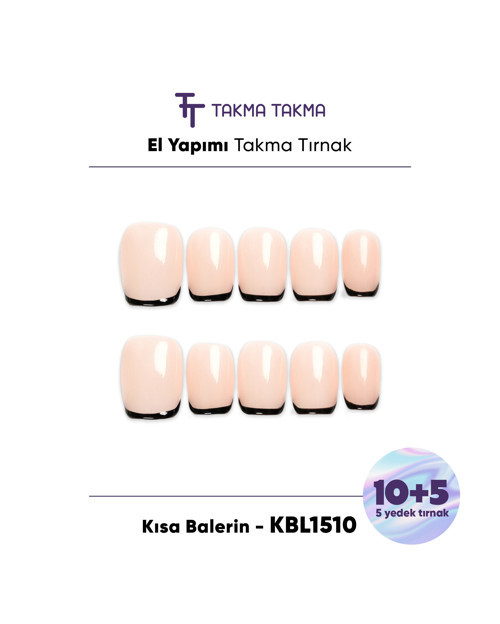 15'li Ten Rengi Kısa Balerin KBL1510 Tekrar Kullanılabilir El Yapımı Protez Takma Tırnak Ten Rengi-XS