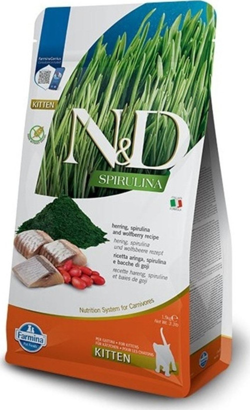 Spirulina Takviyeli Ringa Balıklı & Kurt Üzümlü Tahılsız Yavru Kedi Maması - 1,5 Kg