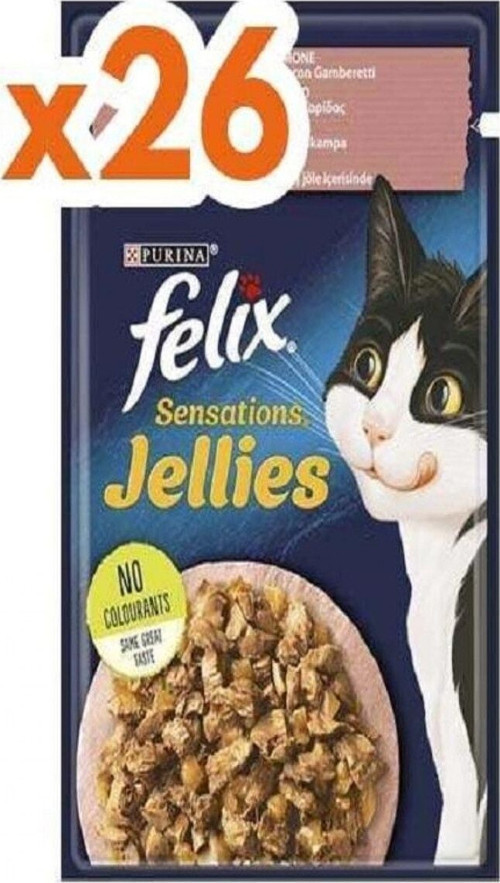 Felix Sensation Somonlu Karidesli Jel Pouch Kedi Yaş Mama 85 Gr x 26 Adet