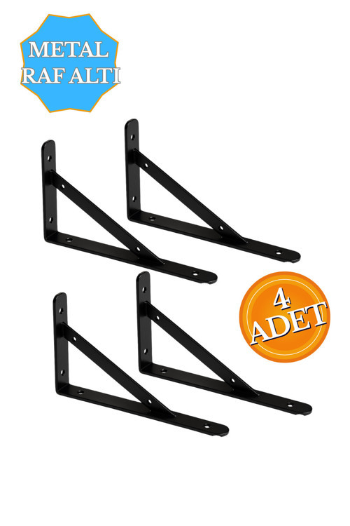 Raf Altı Dekoratif Raf Tutucu Ayak Ferforje Siyah 13X19 Cm 4 Adet