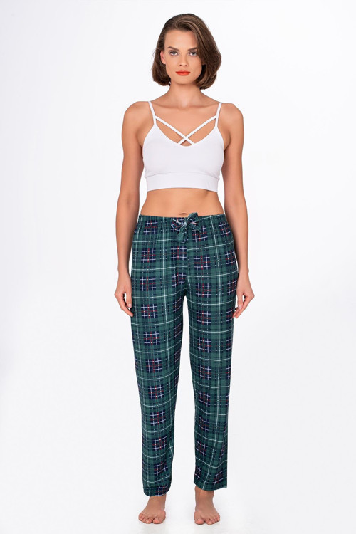 Kadın Süet Kareli Pijama Tek Alt