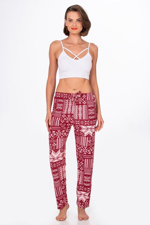 Kadın Süet Kış Desenli Pijama Tek Alt