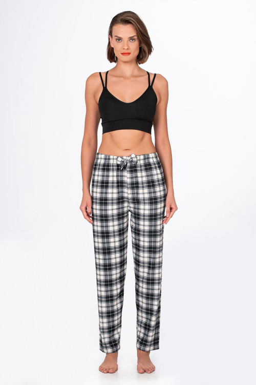 Kadın Süet Siyah Kareli Pijama Tek Alt