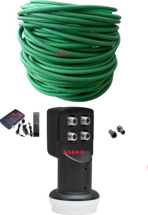 Hd Uydu Cihazı 40 Metre Dış Ortam Yeşil Uydu Anten Kablo+4 Lü Lnb +F Konnektör Hediyeli
