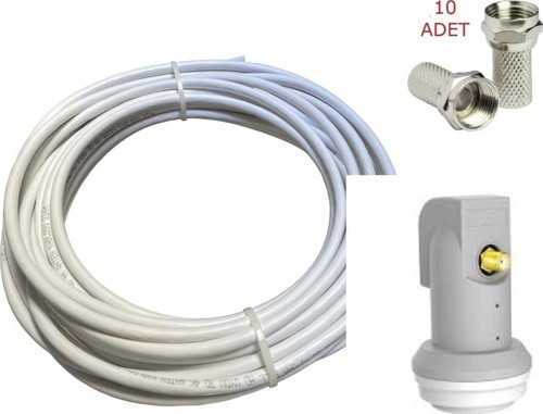 10 Mt Metre Anten Kablosu Tekli Lnb Ve 10 Adet F Konnektör Uydu Set