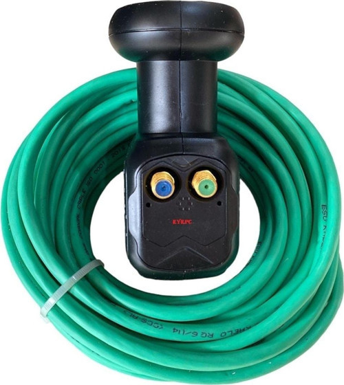 30 Metre Yeşil Dış Ortam Uydu Çanak Anten Kablosu + 2 Li Lnb Full Hd 4K 3D Uyumlu Koruma Kapaklı