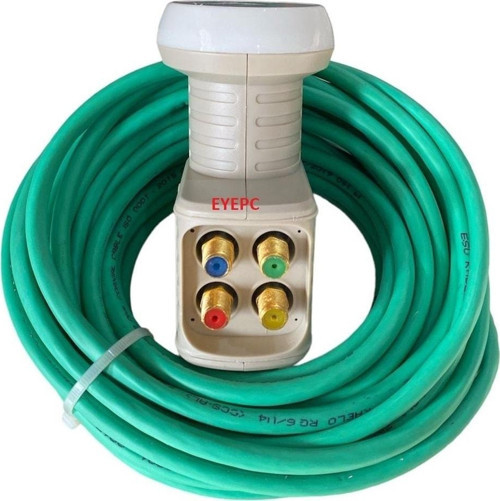 50 Metre Rg6 U6 Hazır Uçlu Çanak Anten Montaj Kablosu + 4 Lü Lnb Elenbi Elenbi