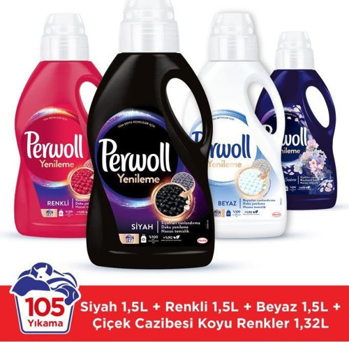 Hassas Bakım 3'lü Set 105 Yıkama ( 3x1,5 L Siyah+Renkli+Beyaz) + (1x1,32 LÇiçek Cazibesi Koyu Renkler)