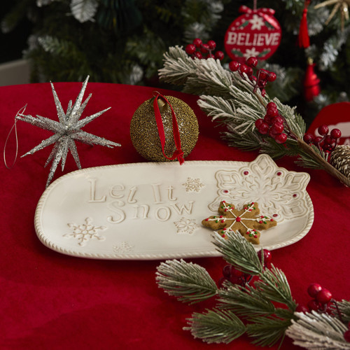 New Year Yılbaşı Let It Snow Dekoratif Tabak 31,6x17x2,9 cm