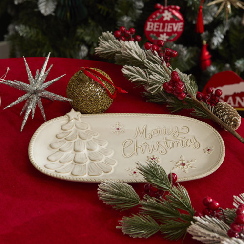 New Year Yılbaşı Merry Christmas Dekoratif Tabak 31x17x3 cm