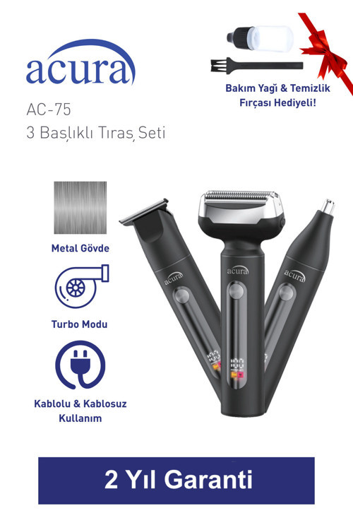 Ac-75 3 Başlıklı Metal Gövdeli Tıraş Seti