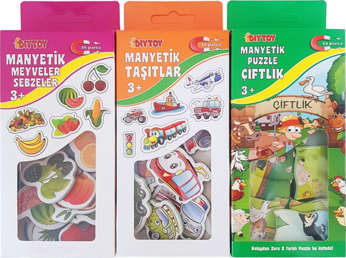 3'lü Buzdolabı Eğitici Magnet Seti Meyveler Sebzeler Çiftlik Taşıtlar Oyuncak Seti