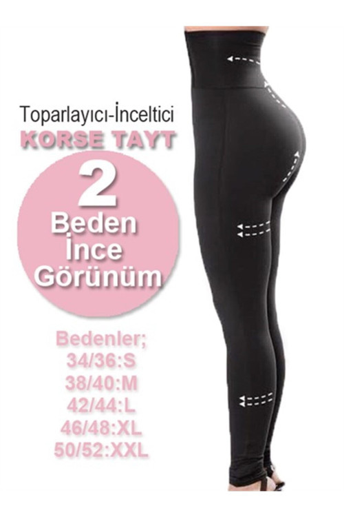 Kadın Siyah İki Beden İnceltici Korse Tayt