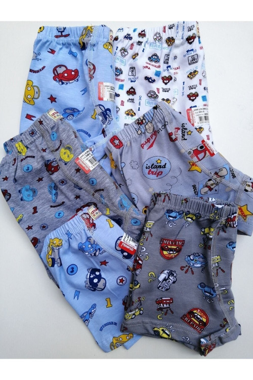 Erkek Çocuk Gri Desenli Likralı Havlu Bel Terletmez Boxer 6'Lı Paket