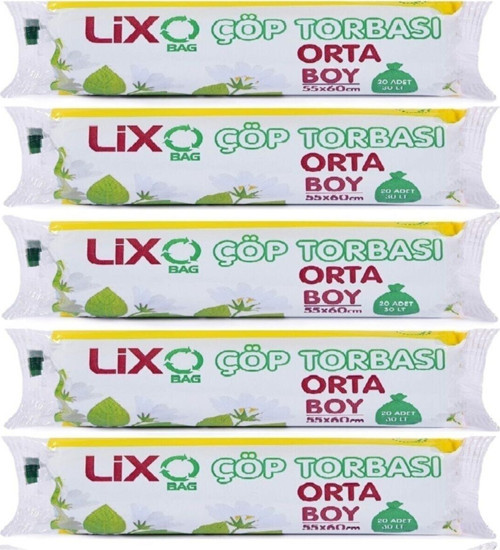 Lixo Orta Boy Çöp I 20 Li Rulo *5 Paket = 100 Adet 55*60 Cm Mavi