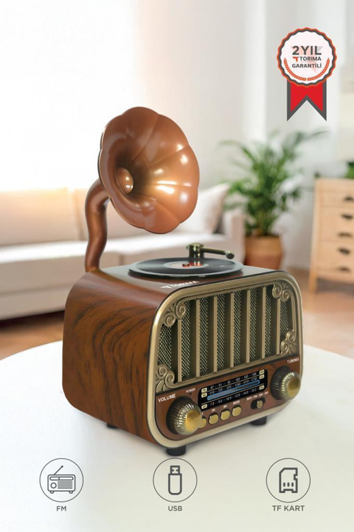 D76 Ahşap Nostaljik Bluetooth Hoparlör – Radyo, USB/TF, AUX, Speaker