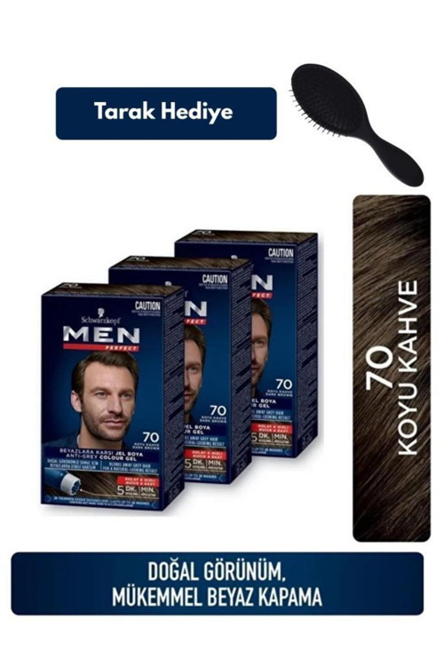 Men Perfect 70 Koyu Kahve Erkek Saç Boyası 3’lü Set + Tarak Hediyeli