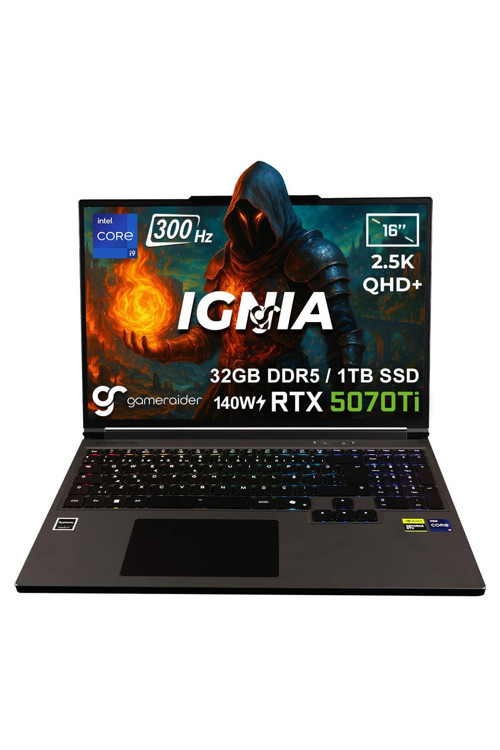 IGNIA GR16 i9-14900HX 32GB DDR5 1TB SSD RTX 5070Ti 12GB 140W 16inç 300Hz FDos Laptop