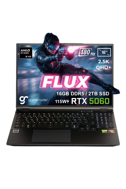 FLUX GR16 AMD Ryzen 9-8940HX 16GB DDR5 2TB SSD RTX 5060 8GB 115W 16 inç 2.5K QHD+ 180Hz FDos Laptop