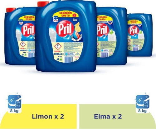 Pril Elde Yıkama Sıvı Bulaşık Deterjanı 4x4 kg Set 2 Limon+2 Elma (16 kg)
