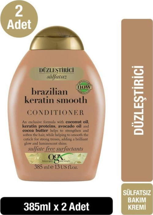 Düzleştirici Brazilian Keratin Smooth Sülfatsız Saç Bakım Kremi 385 Ml X2