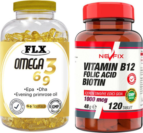 Omega 3-6-9 Balık Yağı 90 Softgel & Nevfix Vitamin B12 1000 Mcg 120 Tablet