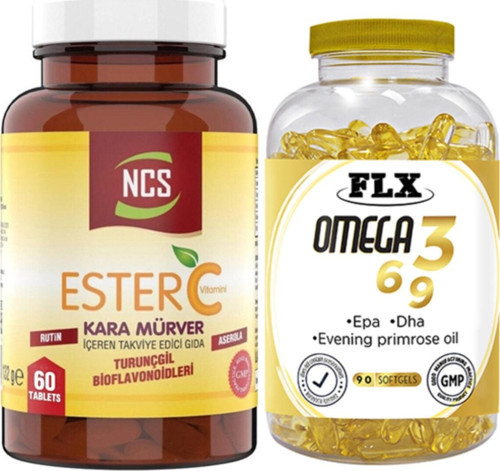 Ester C Vitamini 1000 Mg Kara Mürver 60 Tablet Vitamin C & Flx Omega 3-6-9 Balık Yağı 90 Softgel