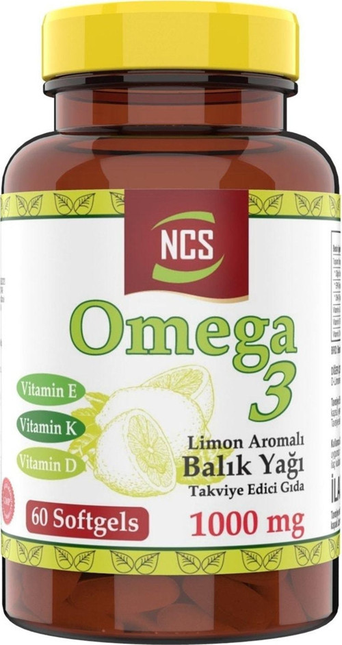Limon Aromalı Omega 3 Balık Yağı 1000 Mg Vitamin D Vitamin K Vitamin E 60 Softgels
