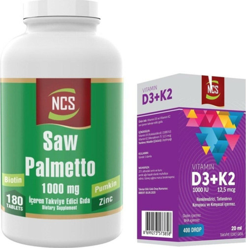 Saw Palmetto Biotin Zinc 180 Tablet Vitamin D3 K2 Damla