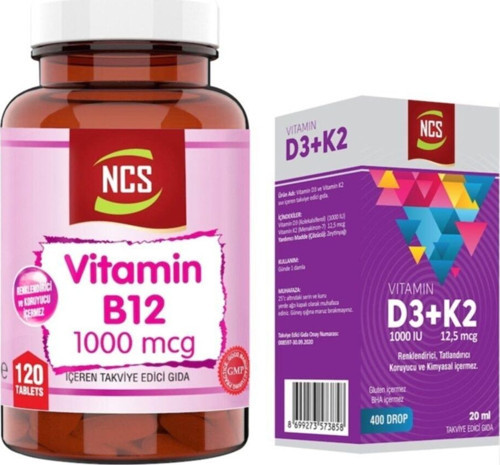 Vitamin B12 1000 Mcg 120 Tablet+Vitamin D3 K2 20 Ml