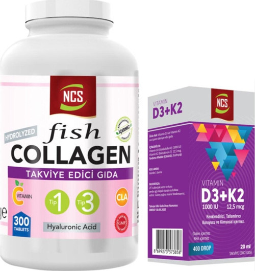 Collagen Tip 1--3 Balık Kollajen 300 Tablet +Vitamin D3 K2 20 Ml