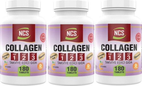 Collagen (Kolajen) (Tip) 1-2-3 Hyaluronic Acid 3 X 180 Tablet = 540 Tablet C & E & D Vitamini