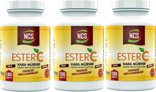 Ester C Vitamini 1000 Mg 180 Tablet Kara Mürver Turunçgil Bioflavonidleri Rutin Aserola 3 Adet