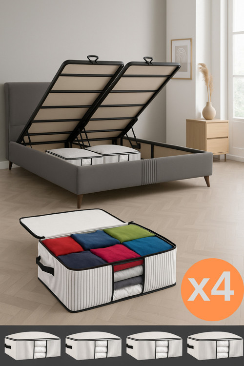 Baza Ve Yatak Altı Uyumlu 4 Adet Lüks Pencereli Dolap Düzenleyici Hurç Baza Altı Hurç 64X45X22 Cm