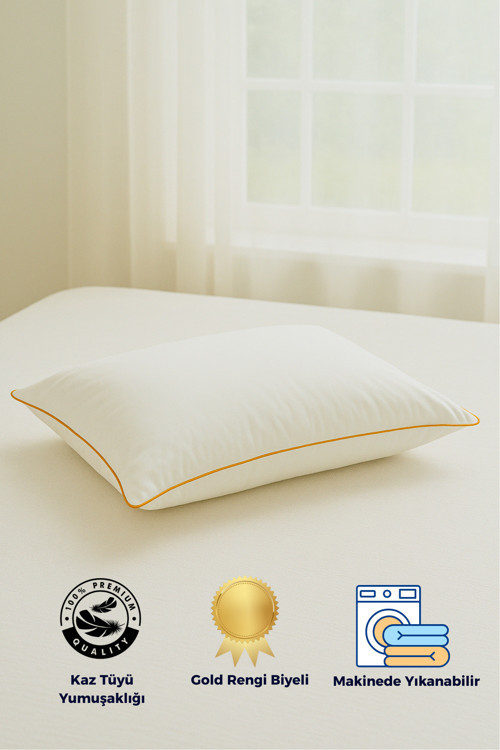 Gold Rengi Biyeli Nanojel Yastık 1100 Gram 50X70 Cm 1 Adet, Lüks Otel Yastığı