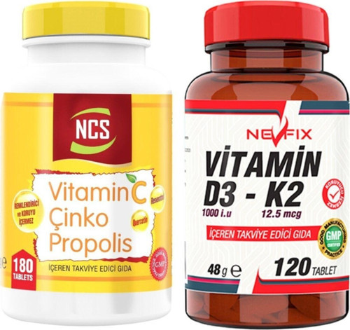 Vitamin C Propolis 180 Tablet & Nevfix Vitamin D3-K2 120 Tablet