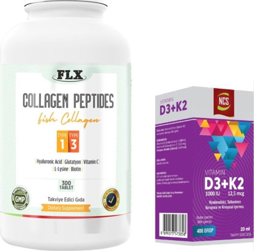 Collagen Balık Tip 1-3 300 Tablet + Vitamin D3 Vitamin K2 20 Ml
