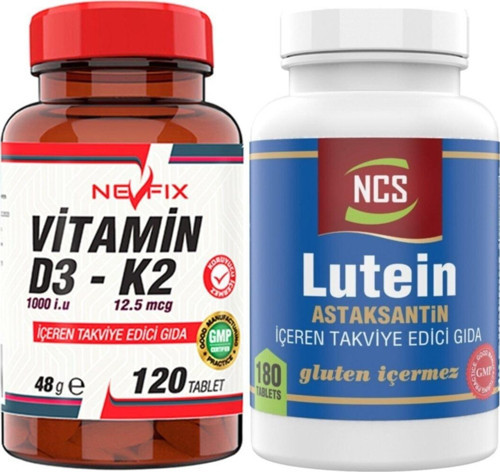 Lutein Astaksantin 180 Tablet & Nevfix Vitamin D3-K2 120 Tablet