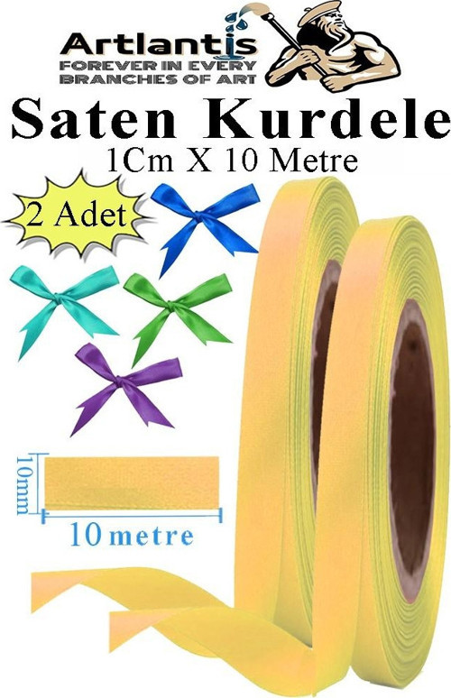Açık Sarı Kurdele Saten 1 Cm 10 Metre 2 Adet Saten Kurdela Parlak Hediye ve Süsleme Şeridi Süs Paketleme Çiçek Saç El